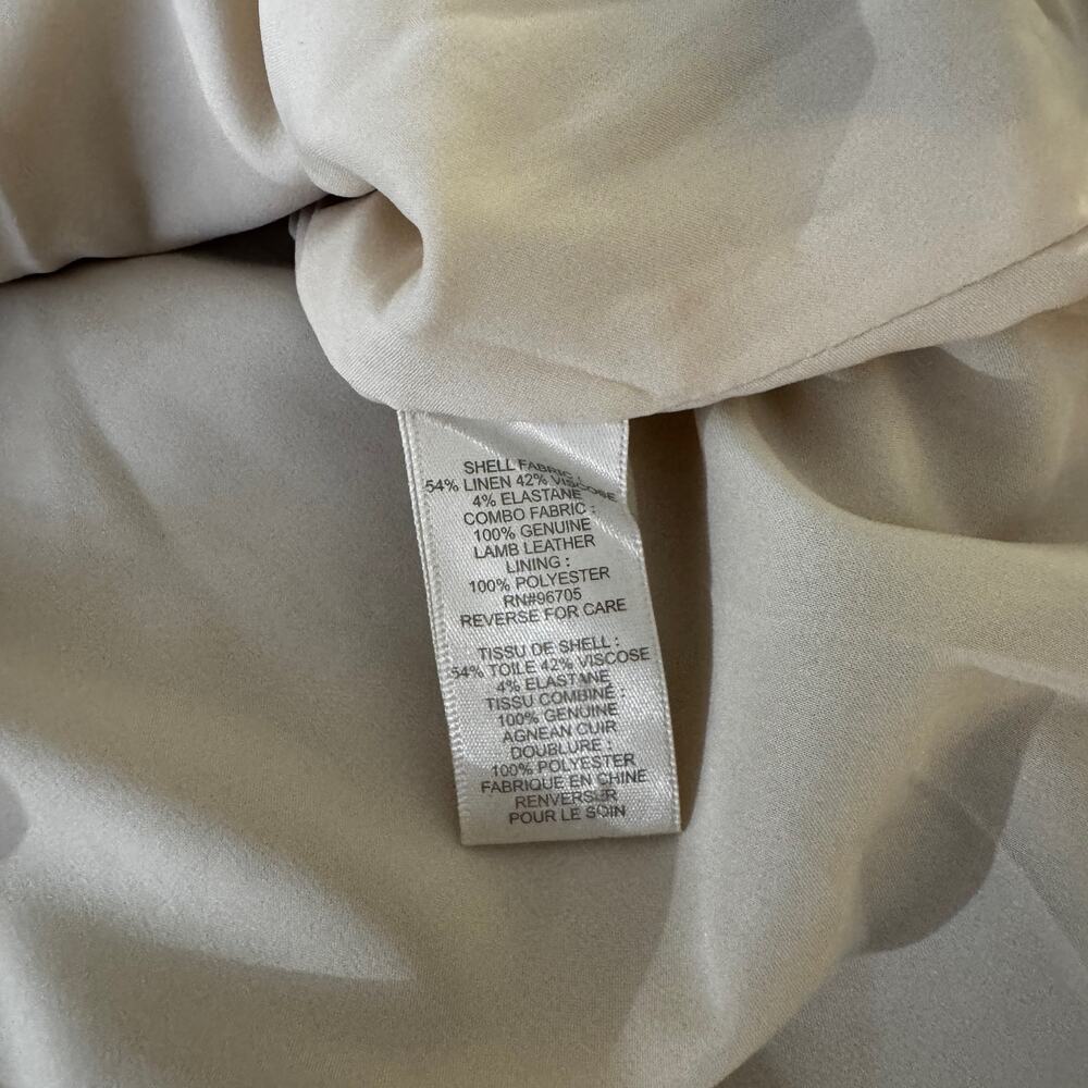 Rebecca Taylor Mini Skirt Sz 2 Sand Linen Lamb Leather Trim Geometric A-Line NWT - Picture 8 of 16